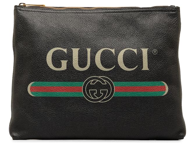 Gucci Bolsa clutch com logotipo Gucci em couro preto Bezerro-como bezerro  ref.1347830