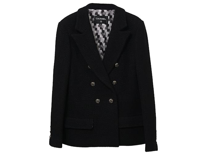 Timeless Chanel Double-Breasted Blazer in Black Wool  ref.1347895