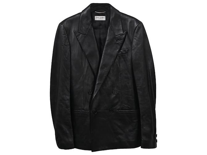 Saint Laurent Double-Breasted Jacket in Black Leather  ref.1347896