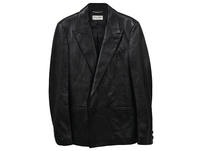 Saint Laurent Double-Breasted Jacket in Black Leather