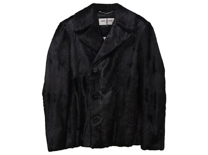 Saint Laurent Double-Breasted Jacket in Black Goat Hide