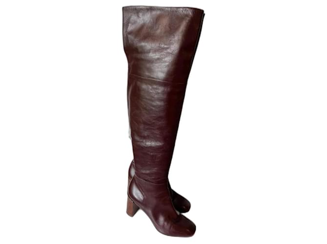 Louis Vuitton thigh-high boots Dark red Leather  ref.1347945