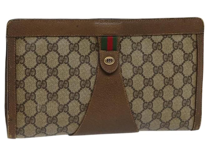 GUCCI GG Supreme Web Sherry Line Clutch Bag PVC Beige Green 89 01 033 auth 72043  ref.1347974