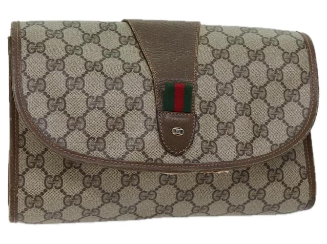 GUCCI Pochette Linea GG Canvas Web Sherry PVC Beige Verde Rosso Auth bs13629  ref.1348039