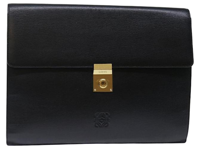 LOEWE Anagram Clutch Bag Leather Black Auth fm3350  ref.1348068