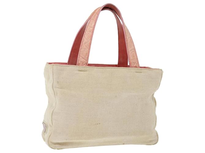 PRADA Hand Bag Canvas Beige Pink Auth 71008 Cloth  ref.1348078