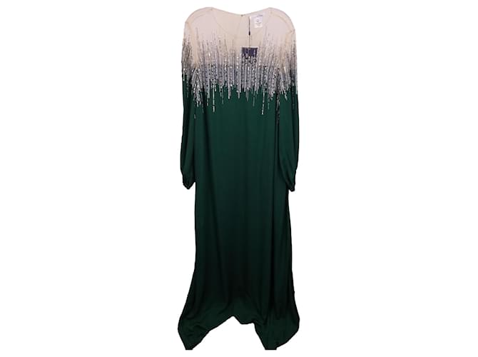 Oscar de la Renta Embellished Gown in Emerald Polyester Silk-Crepe and Tulle  Green  ref.1348144