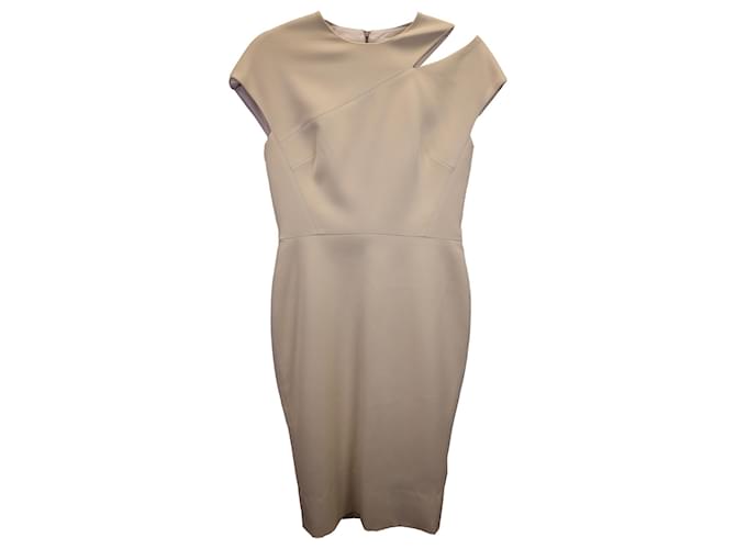 Knielanges Kleid mit Cut-out-Schultern von Victoria Beckham aus cremefarbener Baumwolle. Weiß Roh  ref.1348149