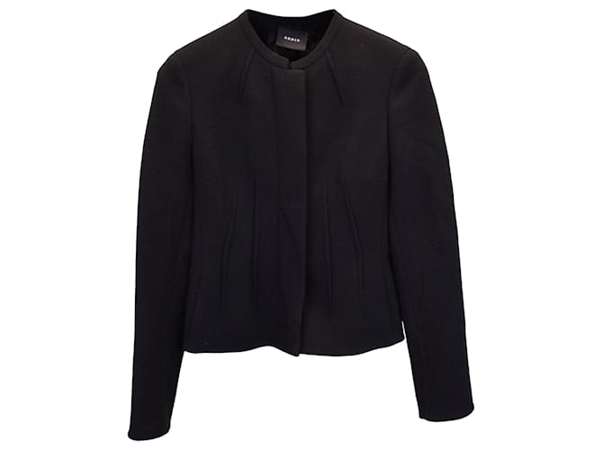 Akris Abadin Round Neck Short Waist Jacket in Black Wool  ref.1348154