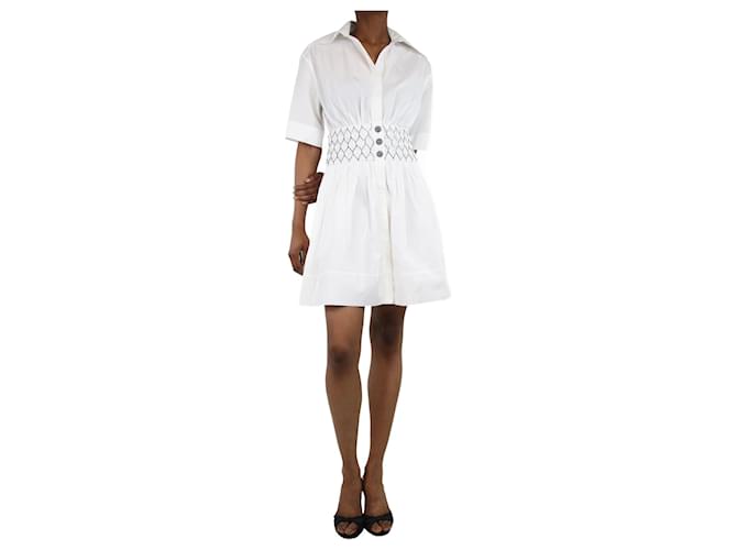 Chanel Vestido midi branco franzido na cintura - tamanho UK 6 Algodão  ref.1348165