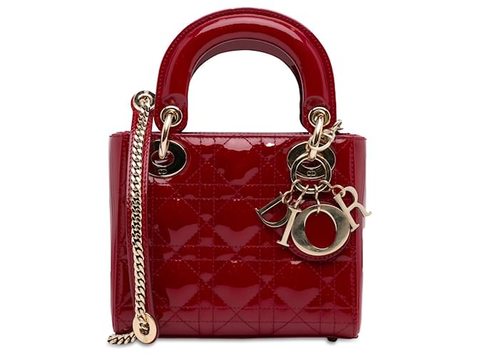 Dior Red Mini Patent Cannage Lady Dior Leather Patent leather  ref.1348216