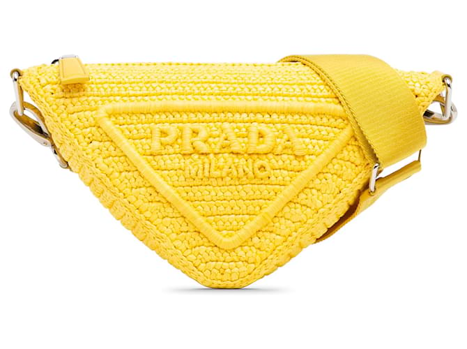 Prada Yellow Raffia Triangle Crossbody  ref.1348249