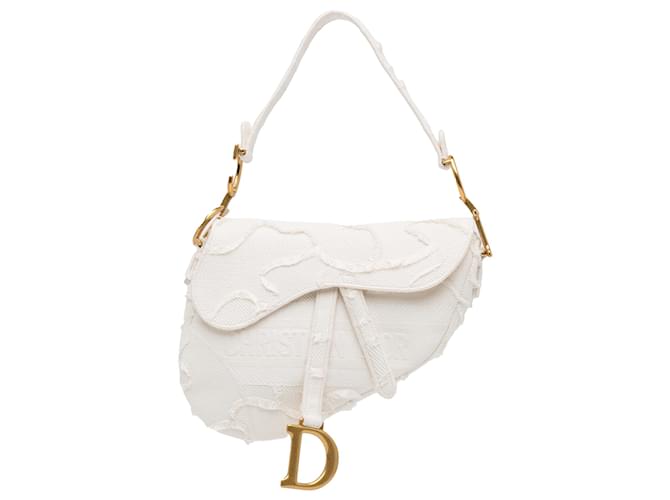 Saddle Sillín de camuflaje de lona bordada blanca Dior Blanco Lienzo Paño  ref.1348253