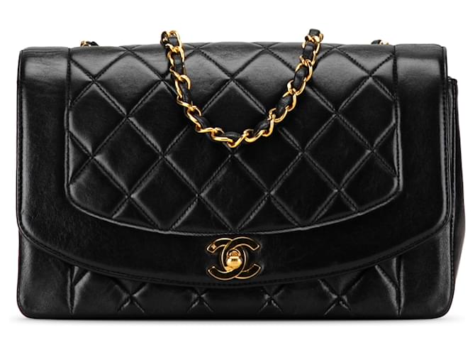 Flap Diana in pelle di agnello media nera Chanel Nero  ref.1348256