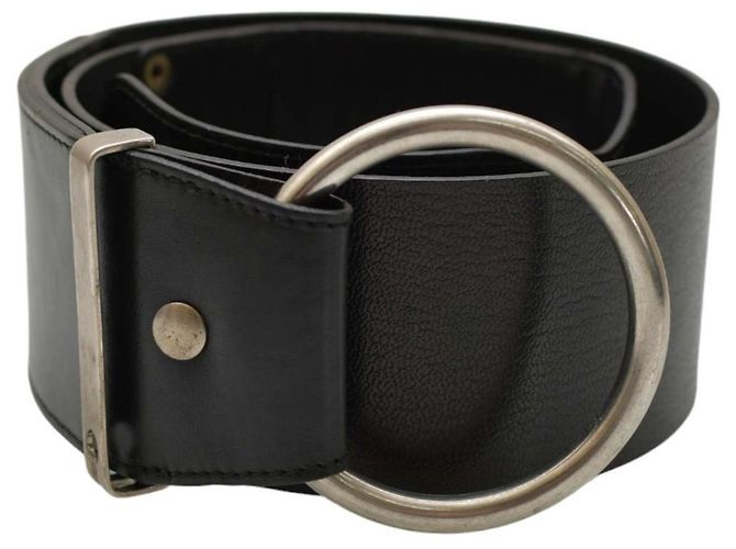 Dolce & Gabbana Black Leather Wide Belt with Silver Ring Size 85