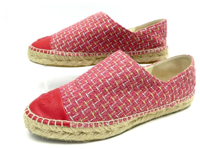 CHANEL SAPATOS CC G LOGO ESPADRILLES32742 38 EM TWEED ROSA + CAIXA DE SAPATOS Couro  ref.1348283