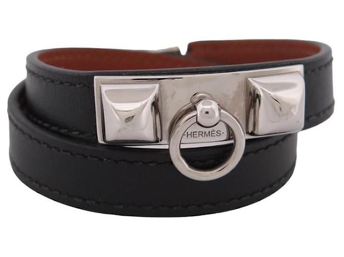 Hermès HERMES RIVAL lined TOWER BRACELET IN BLACK BOX LEATHER T 19 STRAP LEATHER  ref.1348301