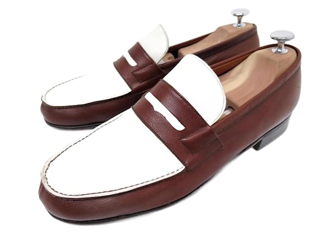 JM WESTON LOAFERS 7D 41 TWO-TONE LEATHER + POUCHES LOAFERS SHOES  ref.1348322