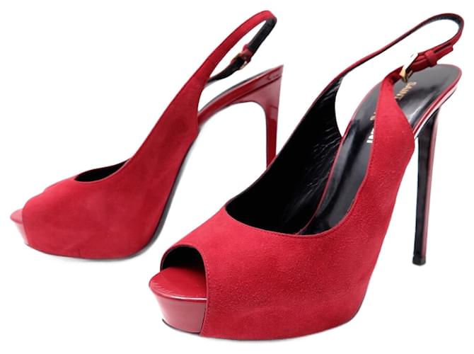 CHAUSSURES SAINT LAURENT 315576 SLINGBACKS ESCARPINS 39.5 DAIM ROUGE SHOES Suede  ref.1348347