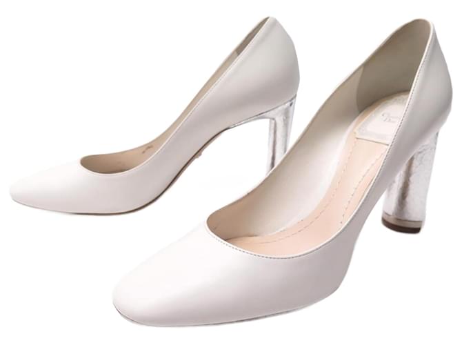 NEUF CHAUSSURES CHRISTIAN DIOR ESCARPINS 38.5 EN CUIR BLANC PUMP SHOES  ref.1348348