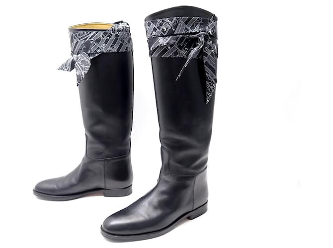 Hermès CHAUSSURES HERMES BOTTES JUMPING 38 RUBAN SOIE DIES ET HORE EN CUIR BOOTS Noir  ref.1348350