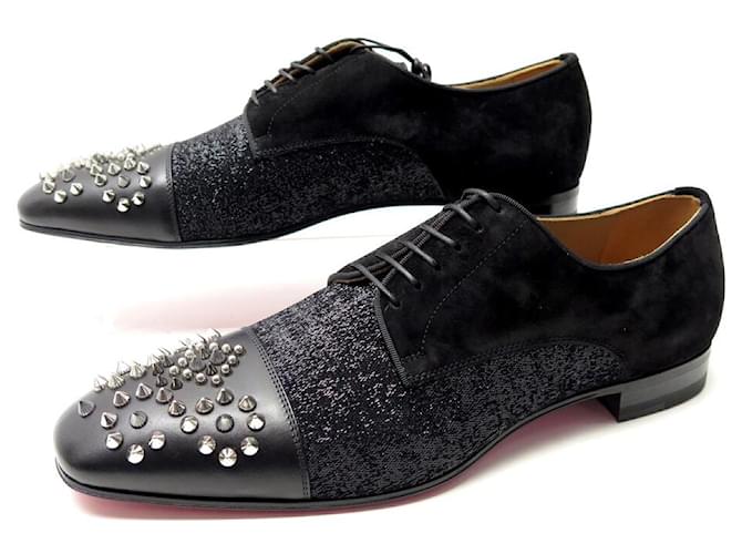 NEW CHRISTIAN LOUBOUTIN SAVIOL DERBY SPIKES SHOES 42 BLACK LEATHER SHOES  ref.1348352