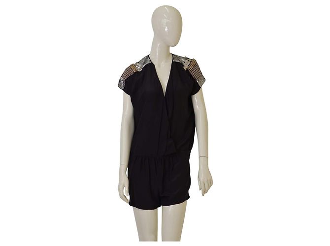 American Retro Combi Black Silk Sequins Romper