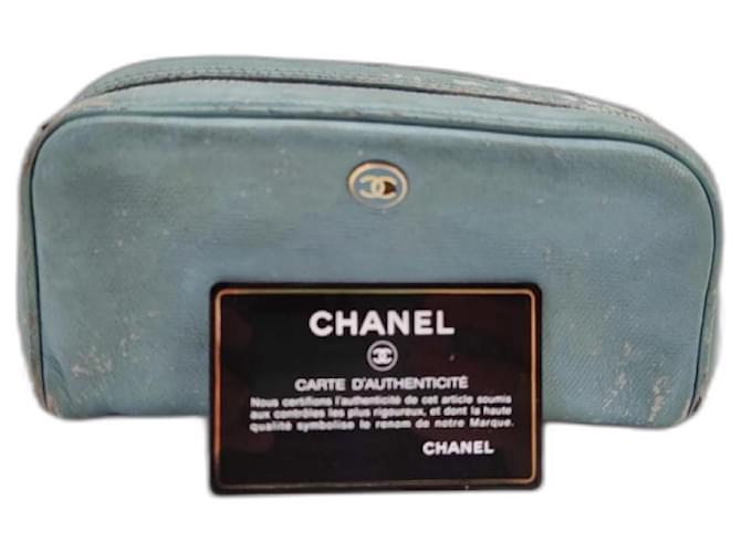 Chanel coin holder, wallets, pencil cases Light blue Leather  ref.1348443
