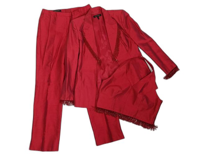 Calça Escada de seda vermelha, Y2k terno feminino Vermelho