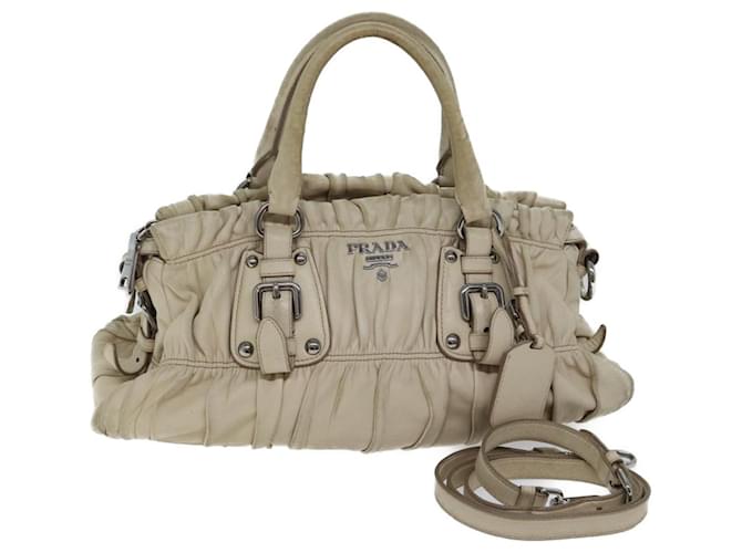 PRADA Hand Bag Leather 2way Beige Auth yk11925  ref.1348508
