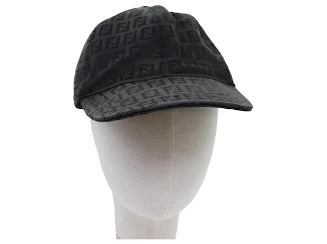 FENDI Zucchino Canvas Cap S Preto Auth yk11688  ref.1348518