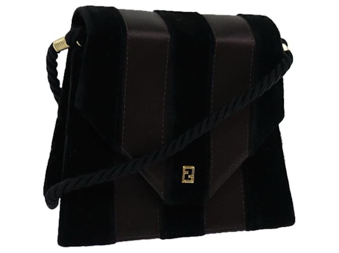 Pequin FENDI Pecan Canvas Shoulder Bag Velor Black Brown Auth yk11781  ref.1348610