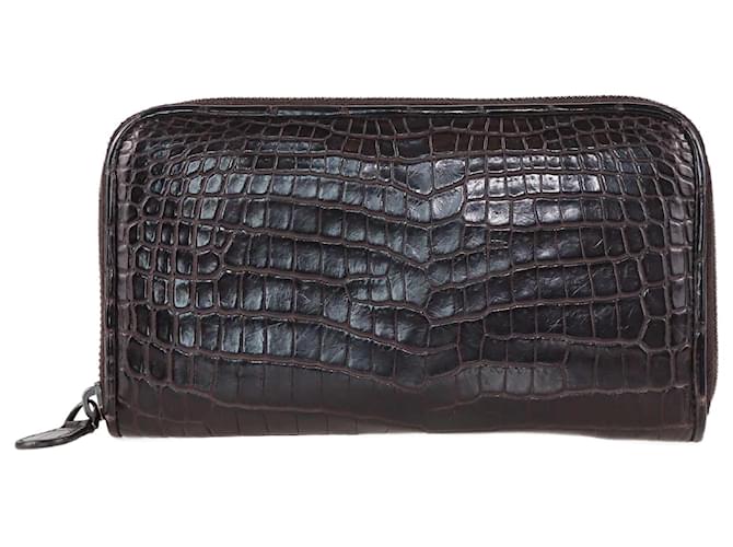 Bottega Veneta Dark Brown Zip Around Wallet Exotic leather  ref.1348668