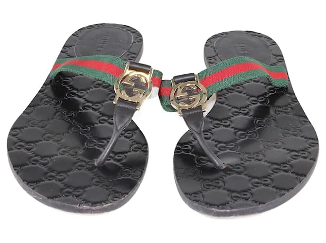 Sandali piatti infradito Gucci Web GG neri Nero Pelle  ref.1348669