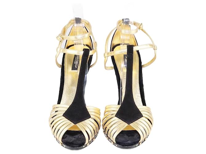 Dolce & Gabbana Black/Gold Heart Sculptured Heel Sandals Leather  ref.1348670