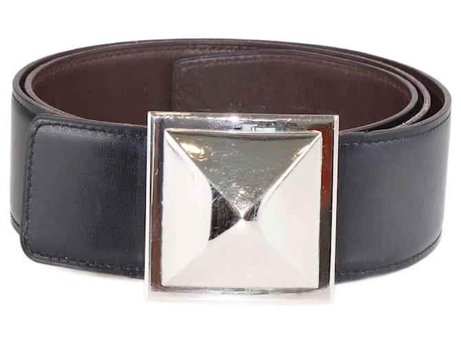 Hermès Hermes Black/Chocolat Medor Infini Reversible Belt Leather  ref.1348690