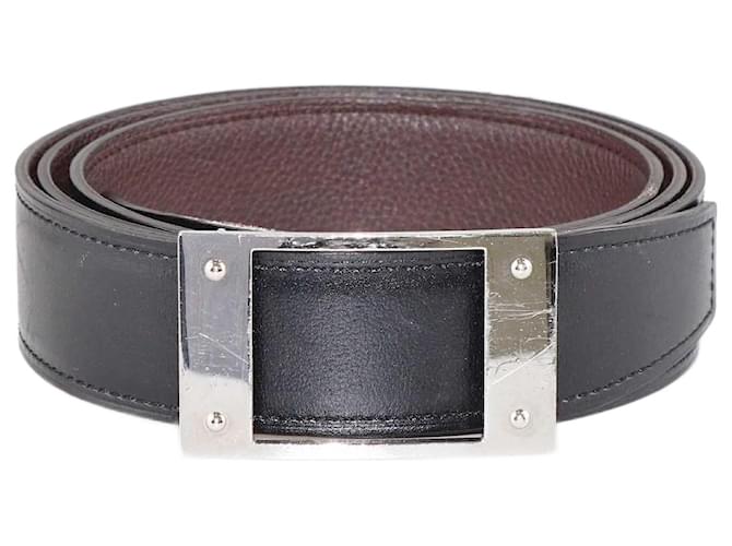 Hermès Hermes Black/Cintura con fibbia reversibile color cioccolato Nero Pelle  ref.1348691