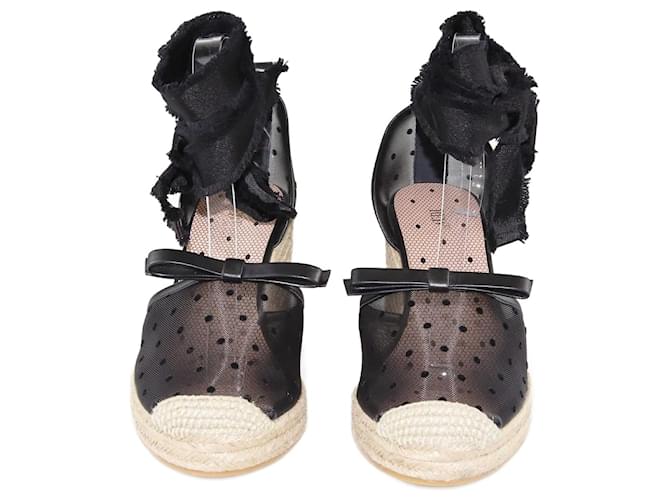 Valentino Black Espadrille Wedge Sandals Leather  ref.1348702