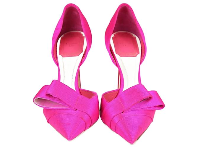 Christian Dior Dior D'Orsay Pumps mit Schleife in Neonpink Leinwand  ref.1348754