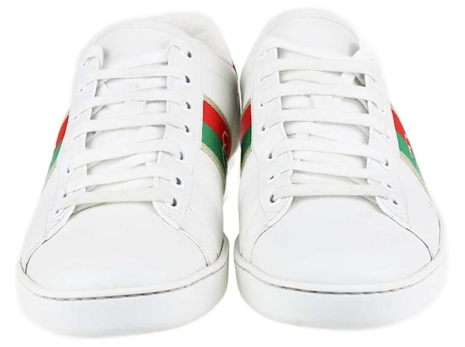 Weiße Gucci Ace Sneakers mit Bienenstickerei  Rot Leder  ref.1348763