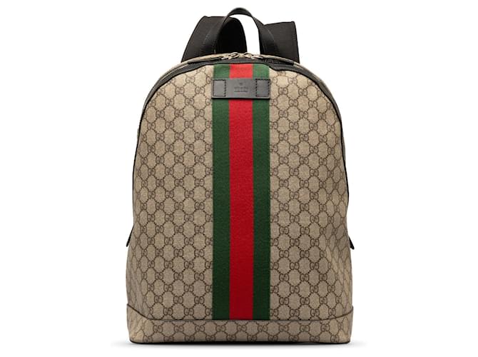 Gucci GG Supreme Web Backpack Brown Leather  ref.1348839