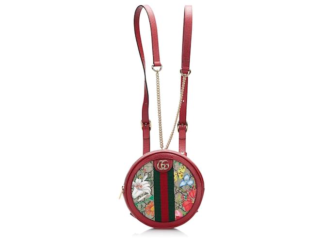 Gucci GG Supreme Flora Ophidia Round Backpack Red Leather  ref.1348898