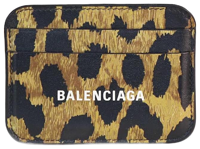 Balenciaga-Schwarz/Brauner Kartenhalter mit Leopardenmuster Leder  ref.1348957