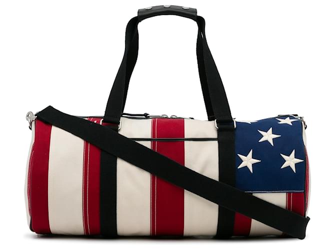 Bolsa de viaje de lona con bandera americana de Saint Laurent Blanco Lienzo  ref.1349044