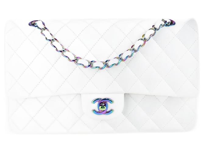 Chanel White Rainbow Metal Classic Double Flap Bag Leather  ref.1349068