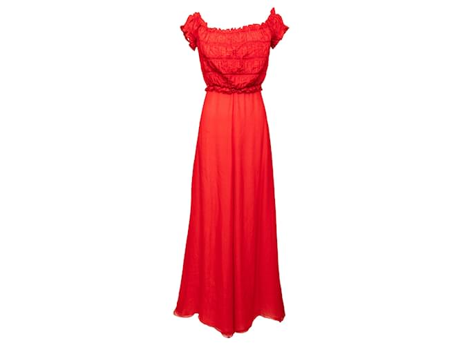 Valentino Off-shoulder Long Dres Red  ref.1349612