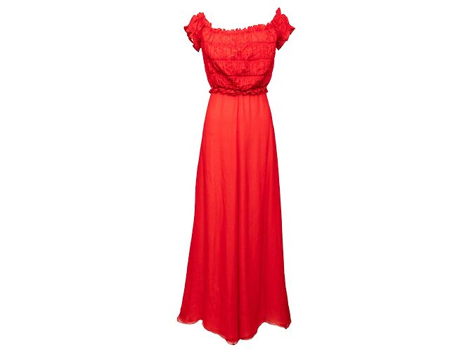 Valentino – Schulterfreies, langes Kleid Rot