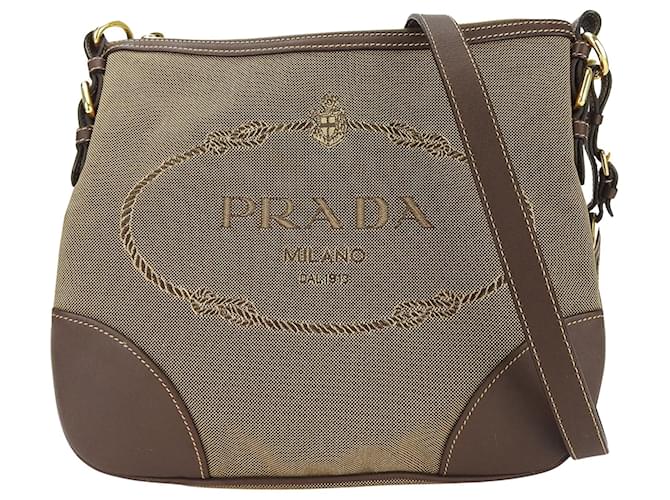 Jacquard à logo Prada Toile Marron  ref.1349707