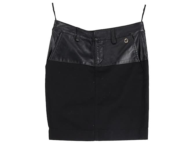 Gucci Pencil Mini Skirt in Black Leather and Cotton  ref.1349862