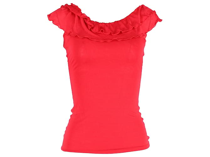 Christian Dior Top com babados em viscose vermelha Vermelho Fibra de celulose  ref.1349863